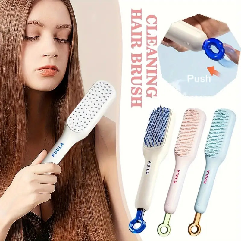 Self-Cleaning Hair Brush - Retractable & Anti-Static Brush, Magic One-Click Cleaning, Perfect for All Hair