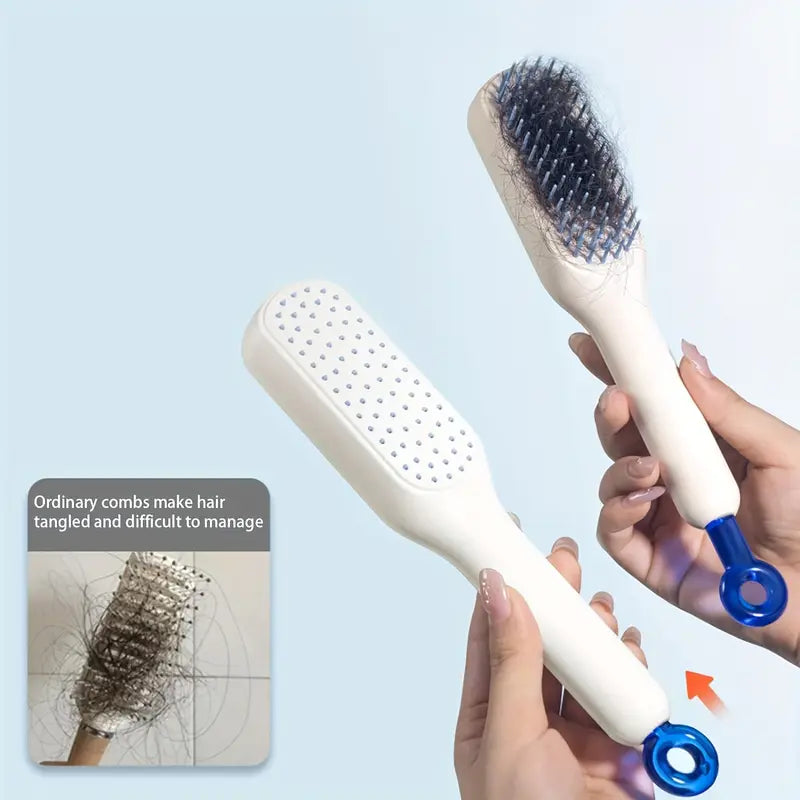 Self-Cleaning Hair Brush - Retractable & Anti-Static Brush, Magic One-Click Cleaning, Perfect for All Hair